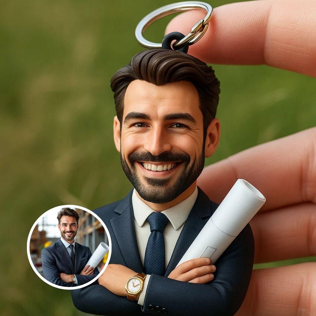 Custom 3D Portrait Keychain from Photo – Personalized Figurine Gift for Architect, Doctor, Engineer