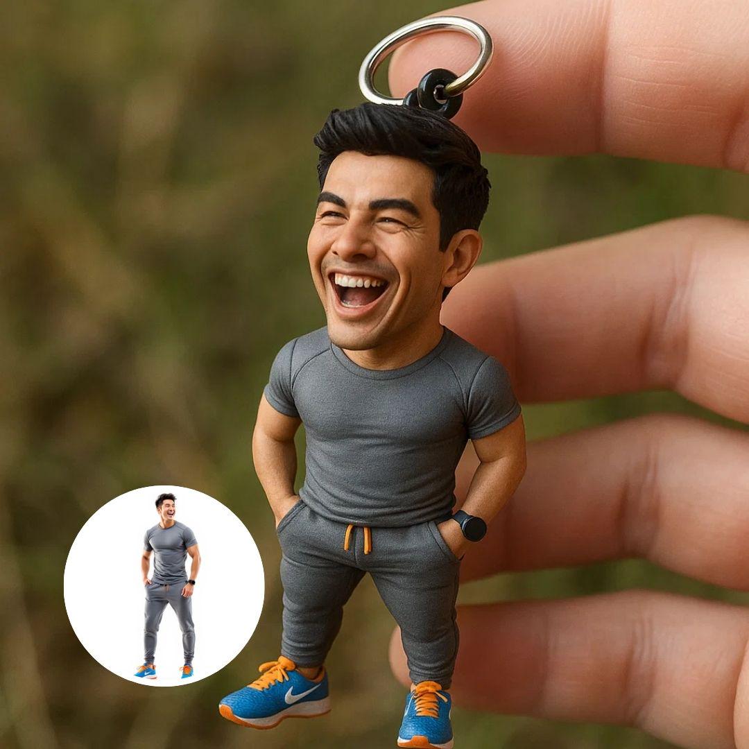 Custom Full Body 3D Portrait Keychain From Photo – Personalized Miniature Keyring Gift For Him Her Couple