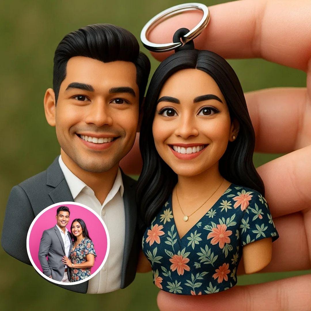 Custom 3D Couple Figurine Keychain ā Modern, Cultural, and Formal Love Portrait Gift