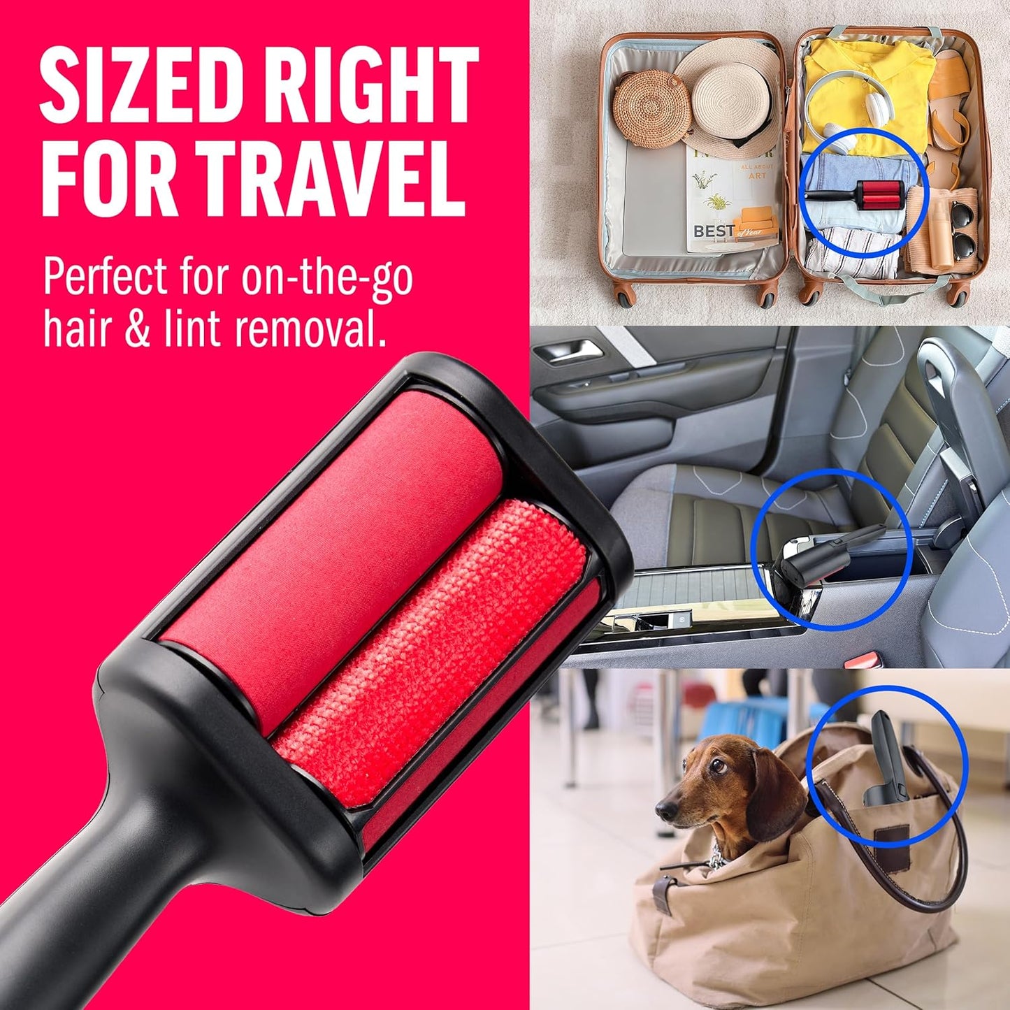 for Pet Hair - Reusable Lint Roller Pet Hair Removal Tool for Clothes, Couches, Cars and Travel - Cat Dog Hair Remover, Compact, No Sticky Refills Needed (Mini)