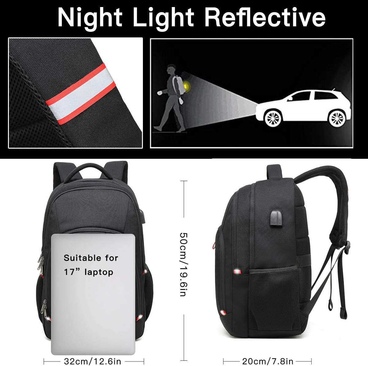Laptop Backpack for Men, Large Anti-Theft Business Travel Backpack with USB Charging Port, Water Resistant College School Computer Bag for Men/Women for 17 Inch Laptop and Notebook
