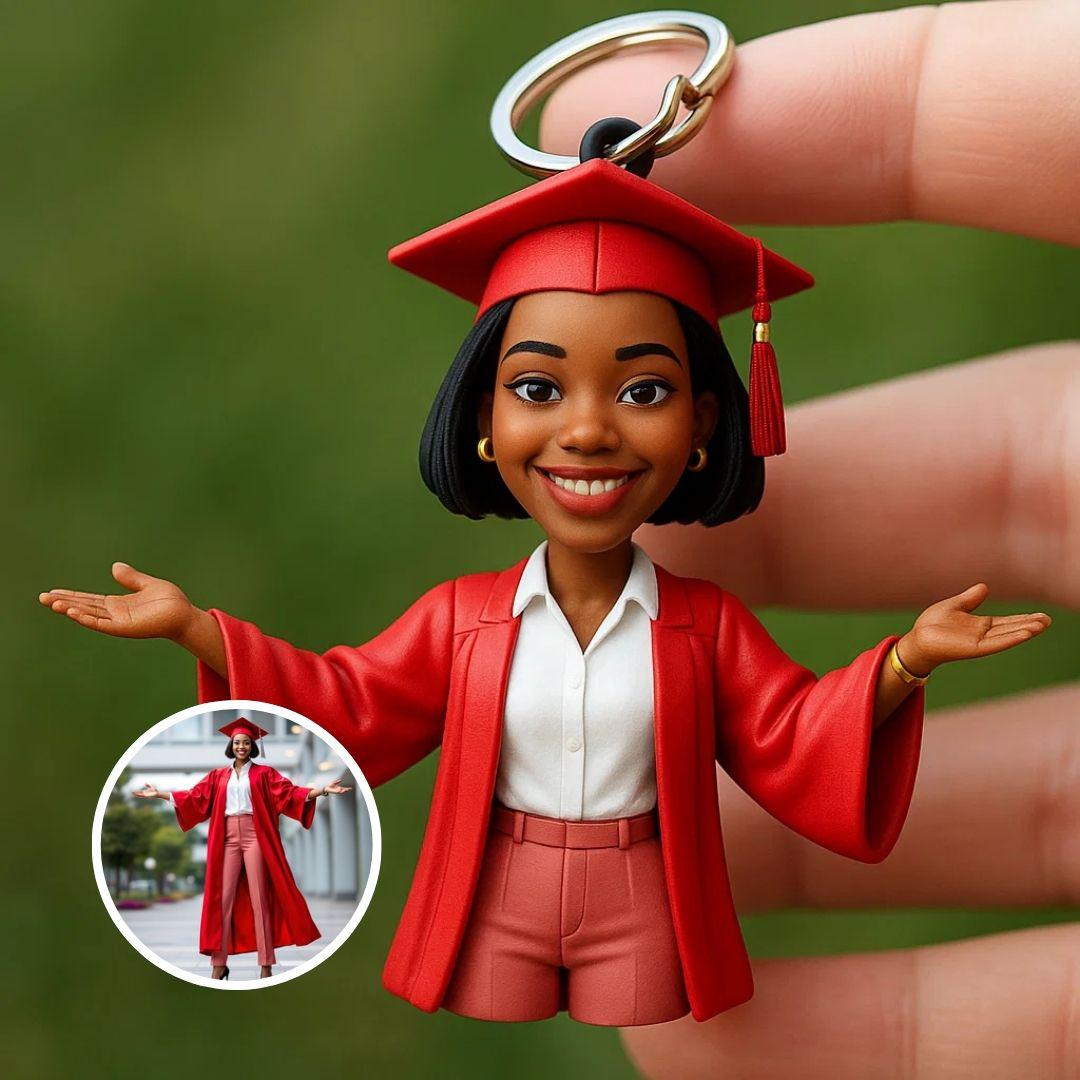 Custom Graduation 3D Keychain – Personalized Graduate Figurine from Your Photo Gift