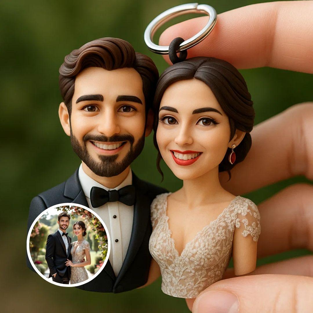 Custom Couple 3D Keychain – Personalized Wedding or Anniversary Figurine Gift