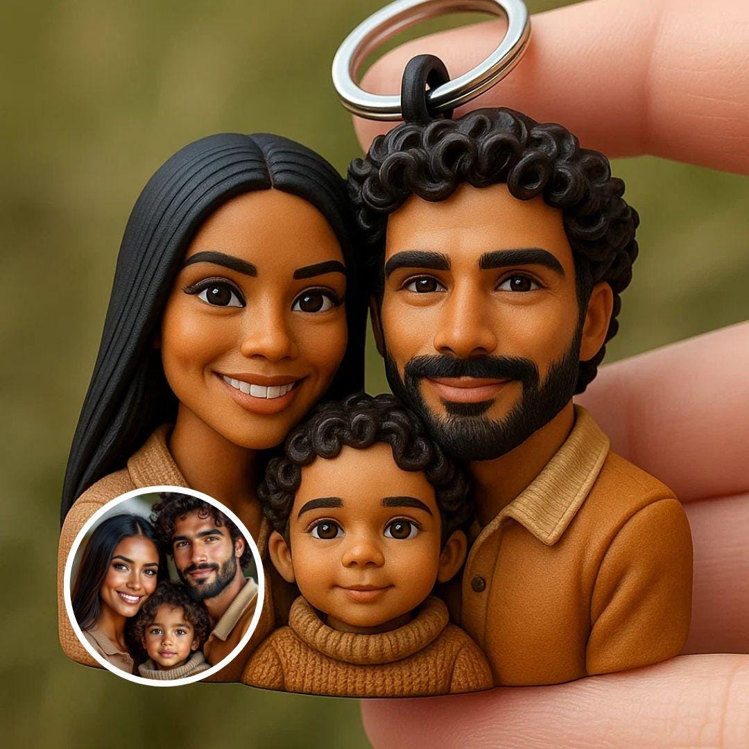 Custom Couple & Family 3D Keychain - Personalized Mini Bust Figurine - Anniversary, Gift for Him Her, Unique Sculpture