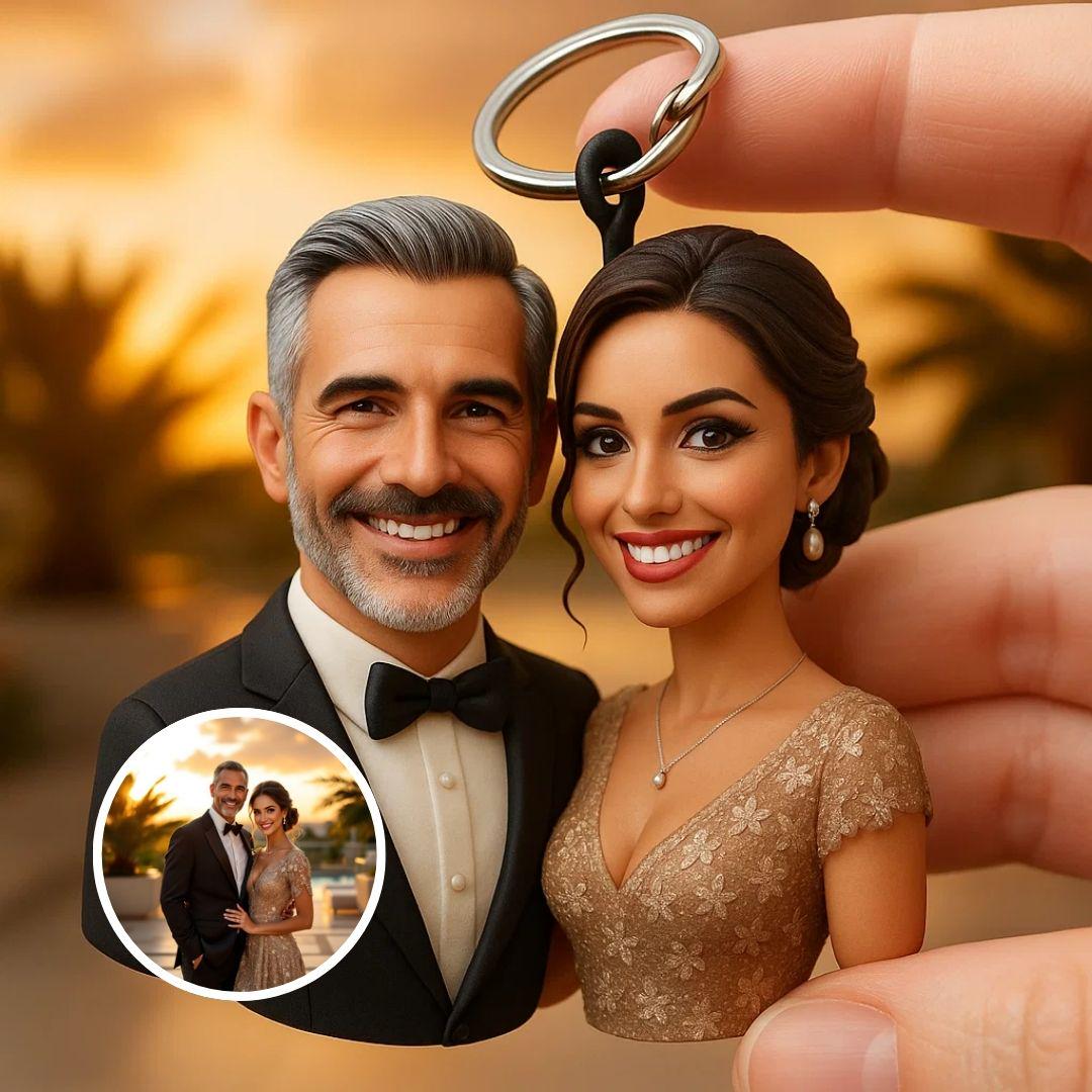Custom 3D Couple Figurine Keychain ā Cultural, Wedding & Travel Personalized Gift