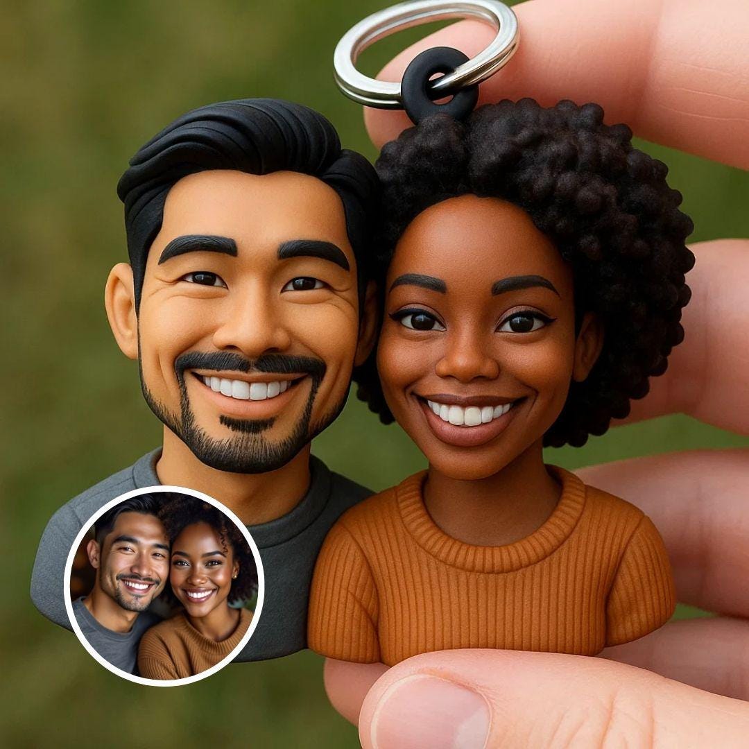 Custom Couple & Family 3D Keychain - Personalized Mini Bust Figurine - Anniversary, Gift for Him Her, Unique Sculpture