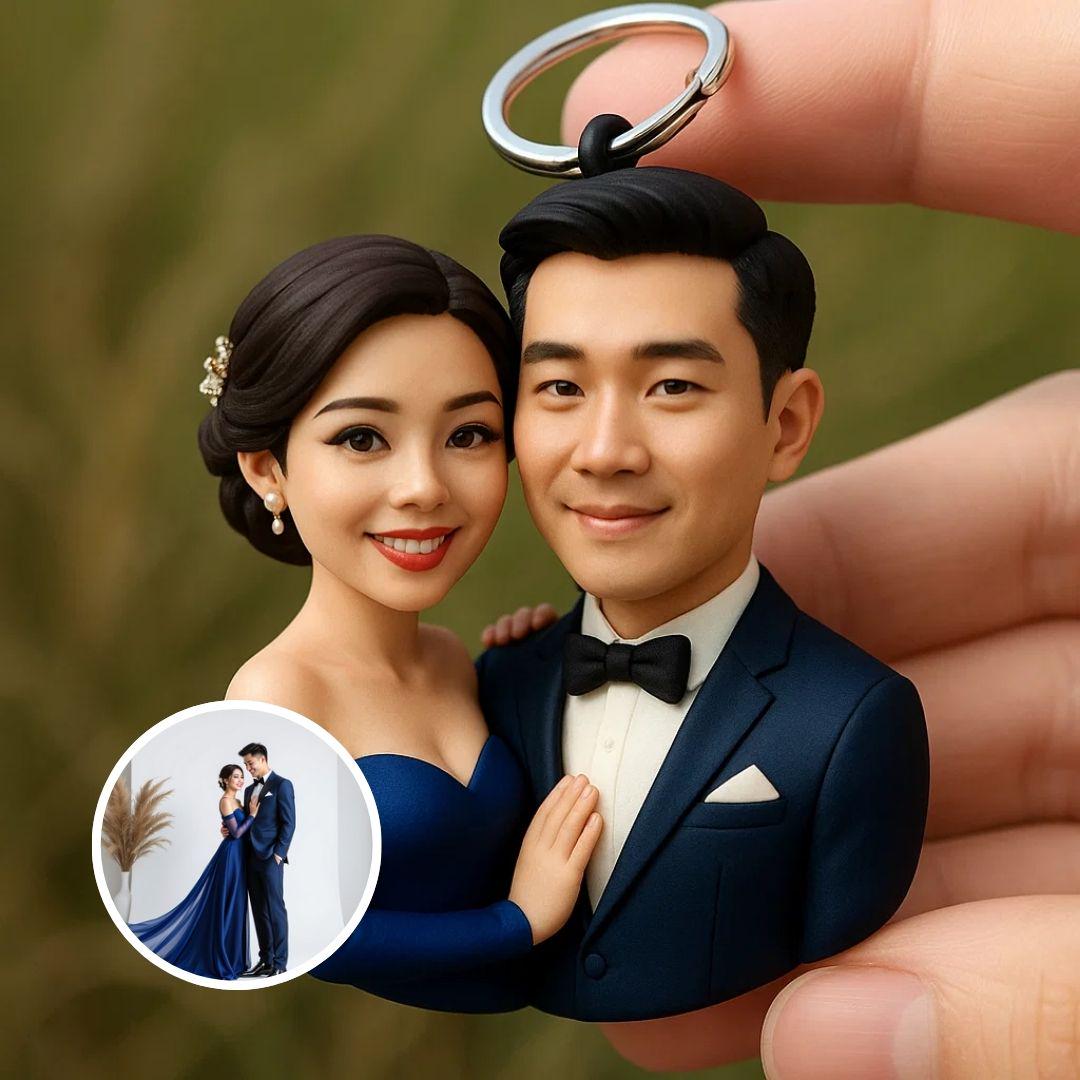 Custom Couple 3D Keychain – Personalized Wedding or Anniversary Figurine Gift