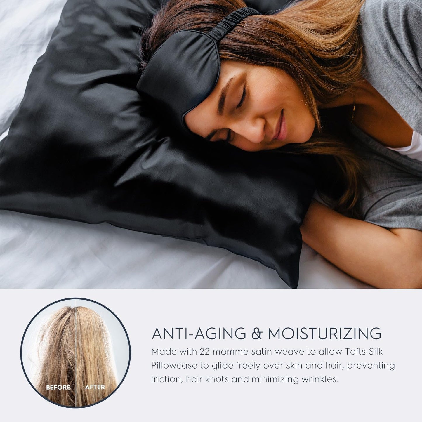 Pillow Cases - 22Mm 100% Pure Mulberry 6A Silk Pillowcase for Hair & Skin with Zipper Closure, Cooling, Natural, Organic, Double Sided Silk Pillow Case (Midnight Black, Queen 20X30 1Pc)