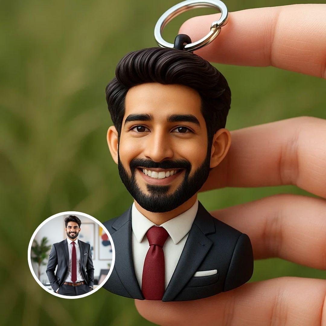 Personalized 3D Business Keychain – Custom Mini Executive Figurine from Photo