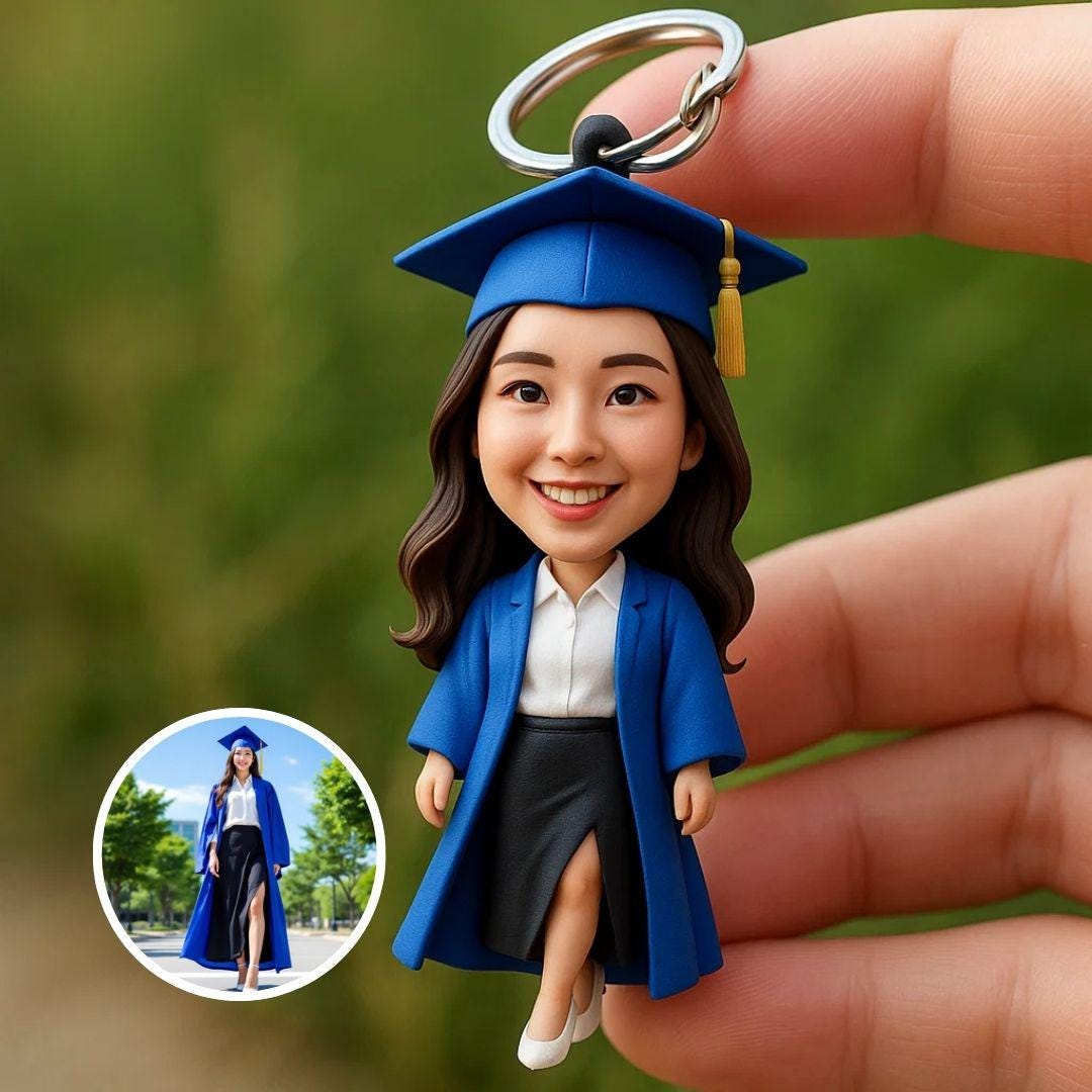 Custom Graduation 3D Keychain – Personalized Graduate Figurine from Your Photo Gift