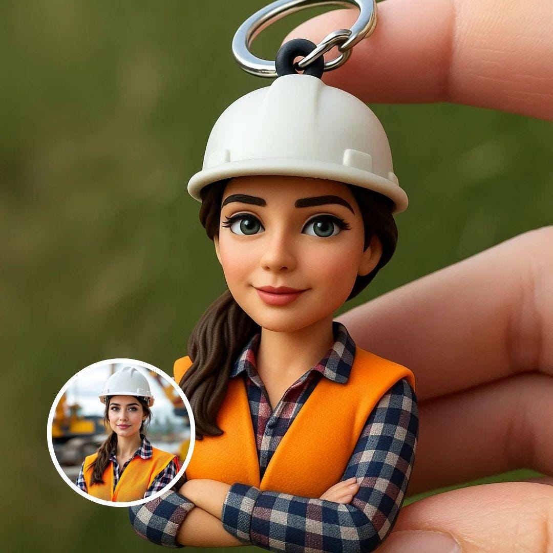 Custom 3D Portrait Keychain from Photo – Personalized Figurine Gift for Architect, Doctor, Engineer