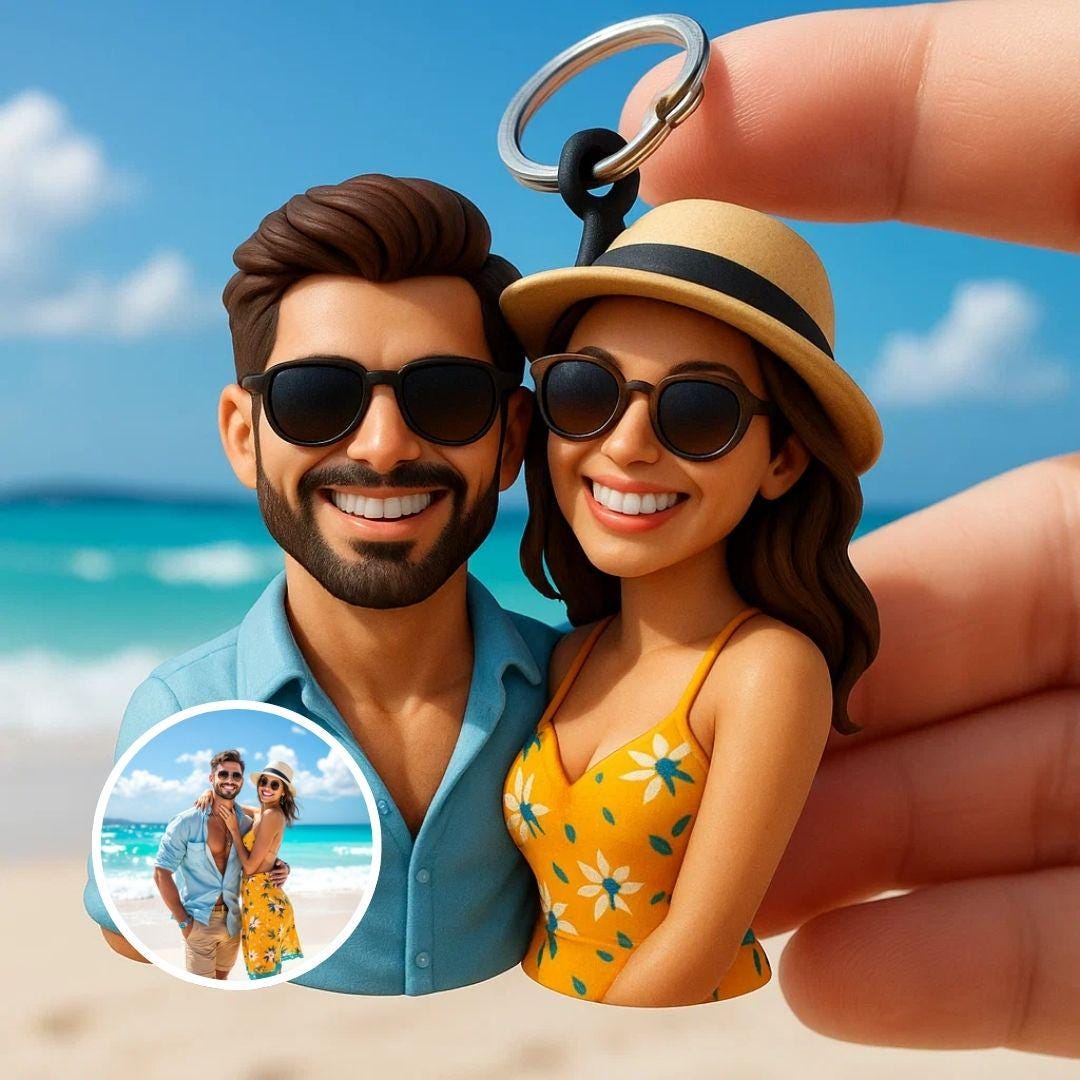 Custom 3D Couple Figurine Keychain ā Cultural, Wedding & Travel Personalized Gift