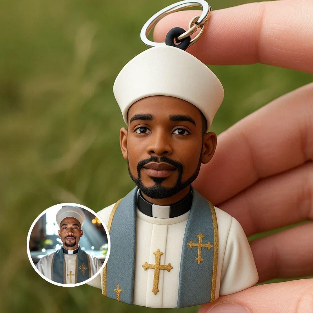 Custom Religious Bust Keychain - 3D Printed Mini Portrait Gift from Photo - Priest Personalized Figurine