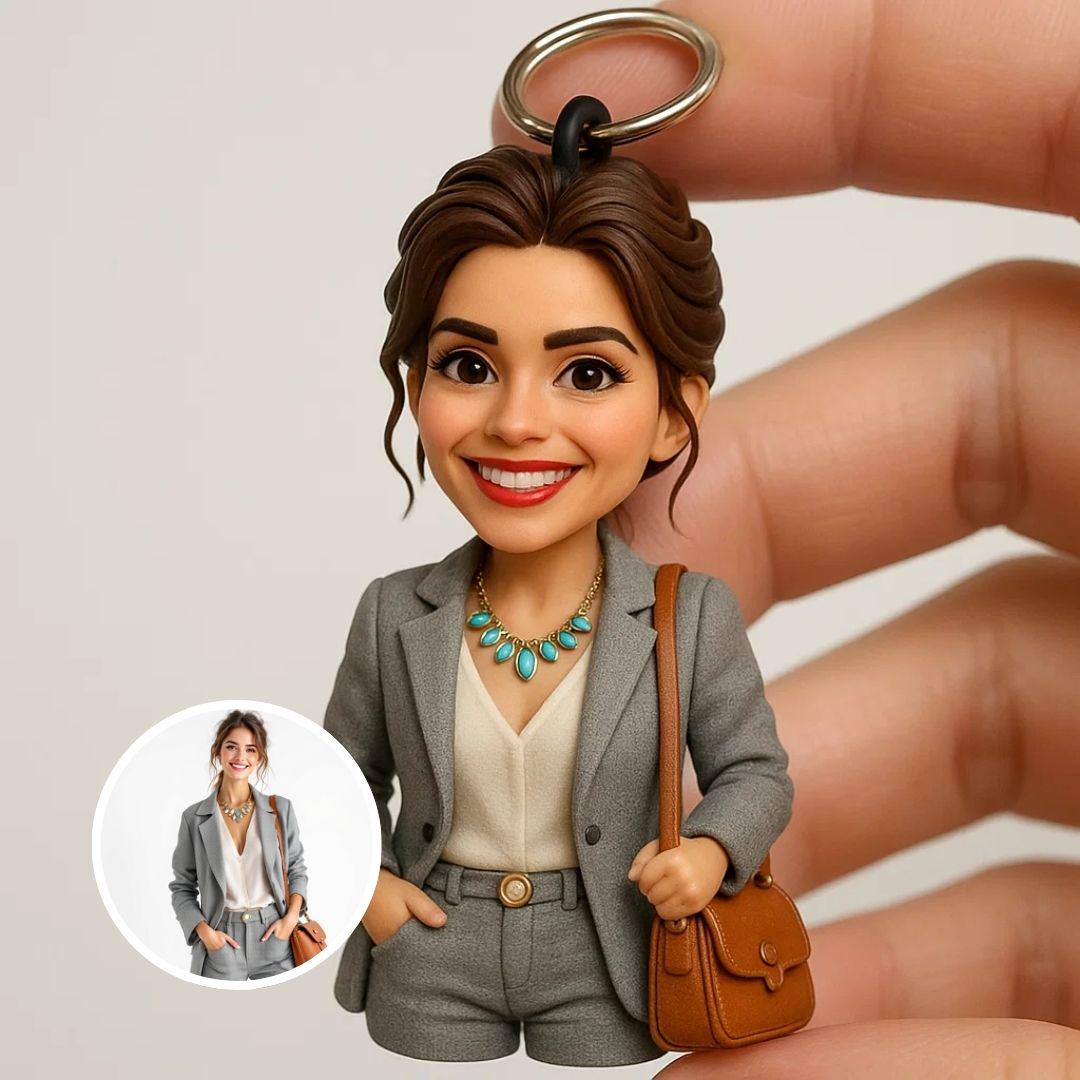 Custom 3D Mini Me Keychain From Photo - Personalized Realistic Portrait Key Chain Gift Figurine