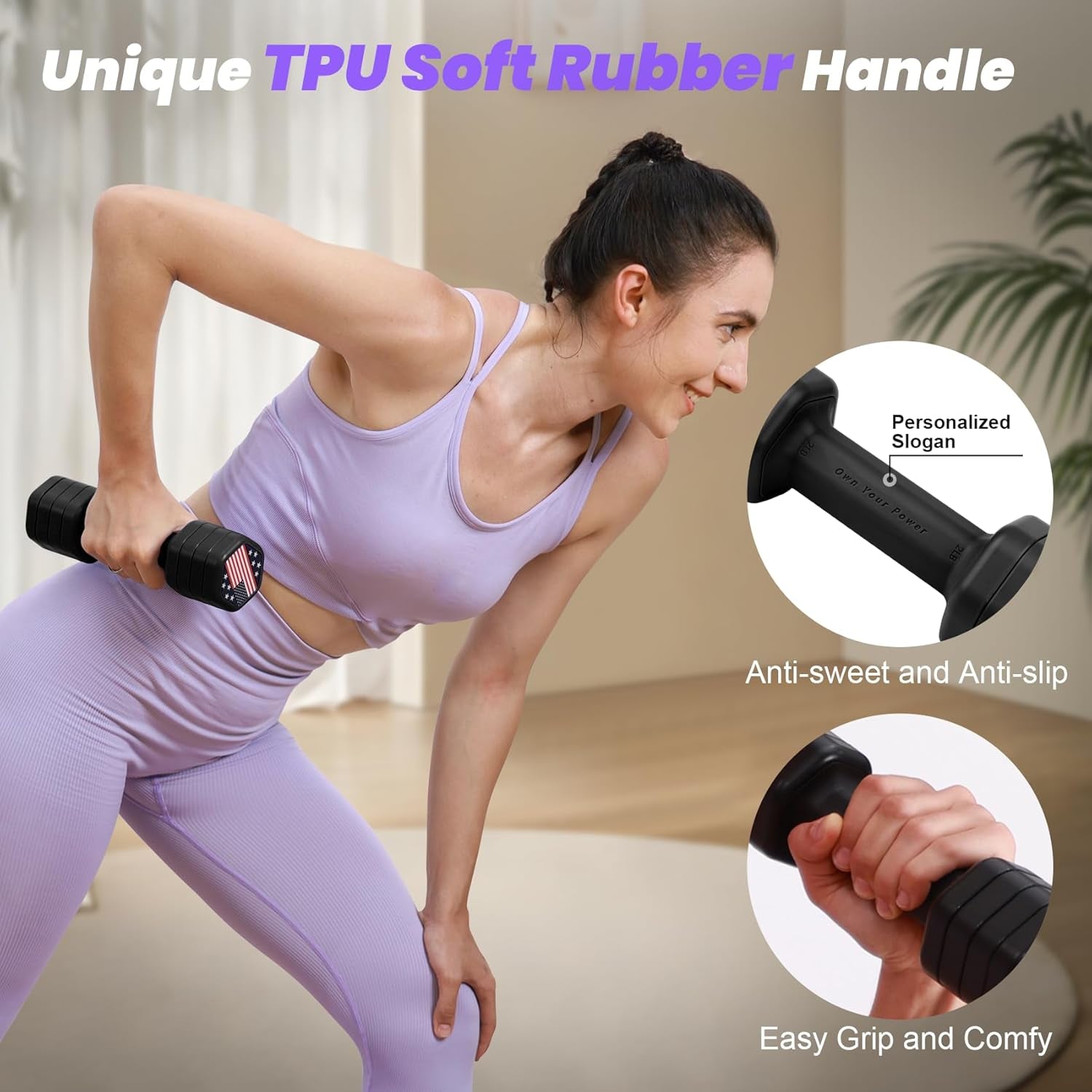 Adjustable Dumbbell Set of 2, 4 in 1 Hand Weights for Women at Home, 5 Lb Weights Dumbbells Set of 2, Each 2Lb 3Lb 4Lb 5Lb with TPU Soft Rubber Handle for Home Gym Exercise Training