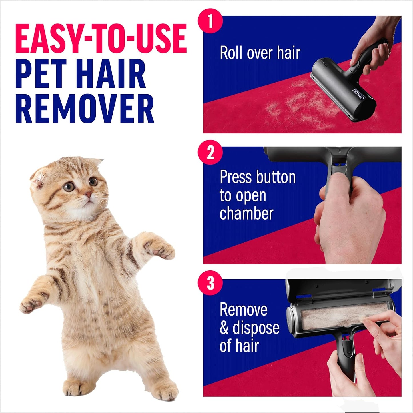 Pet Hair Remover and Reusable Lint Roller - Cat and Dog Hair Remover for Furniture, Couch, Carpet, Clothing and Bedding - Portable, Multi-Surface Fur Removal Tool (Black)