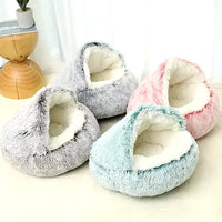 2 in 1 Winter Soft Plush Pet Bed with Cover round Cat Bed Pet Mattress Warm Cat Dog Sleeping Nest Cave for Small Dogs Kitten