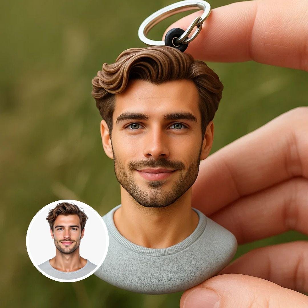 Custom 3D Portrait Keychain from Photo - Personalized Mini Figurine Gift for Her or Him, Handmade Bust Key Chain
