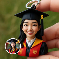 Custom Graduation Keychain from Photo - 3D Personalized Female Graduate Bust Gift - Unique Commencement Keepsake
