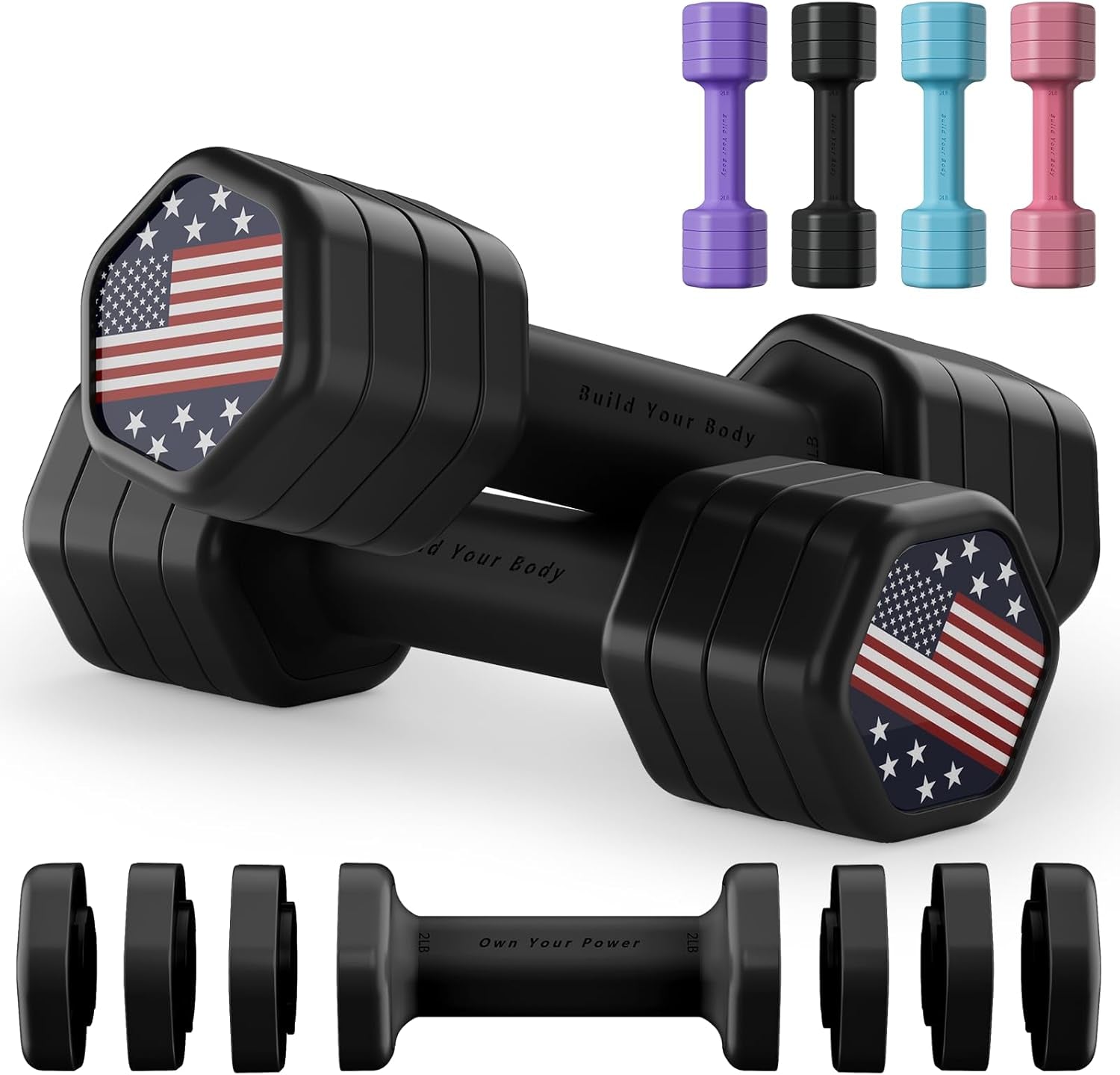 Adjustable Dumbbell Set of 2, 4 in 1 Hand Weights for Women at Home, 5 Lb Weights Dumbbells Set of 2, Each 2Lb 3Lb 4Lb 5Lb with TPU Soft Rubber Handle for Home Gym Exercise Training
