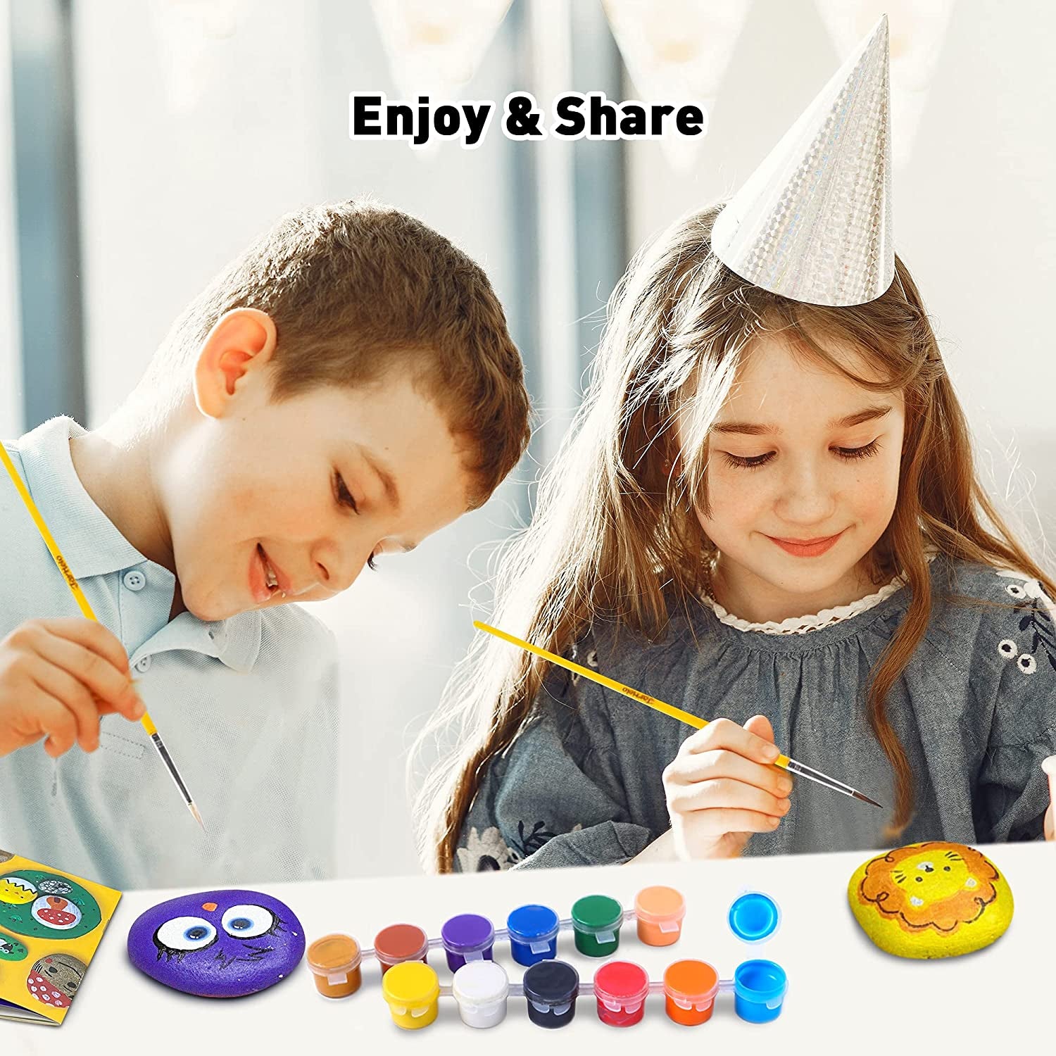 Rock Painting Kits for Kids, Hide & Seek Rock Kits, Arts & Crafts Kits for Kids Age 6-12, Best Gift Art Set, Waterproof Paints