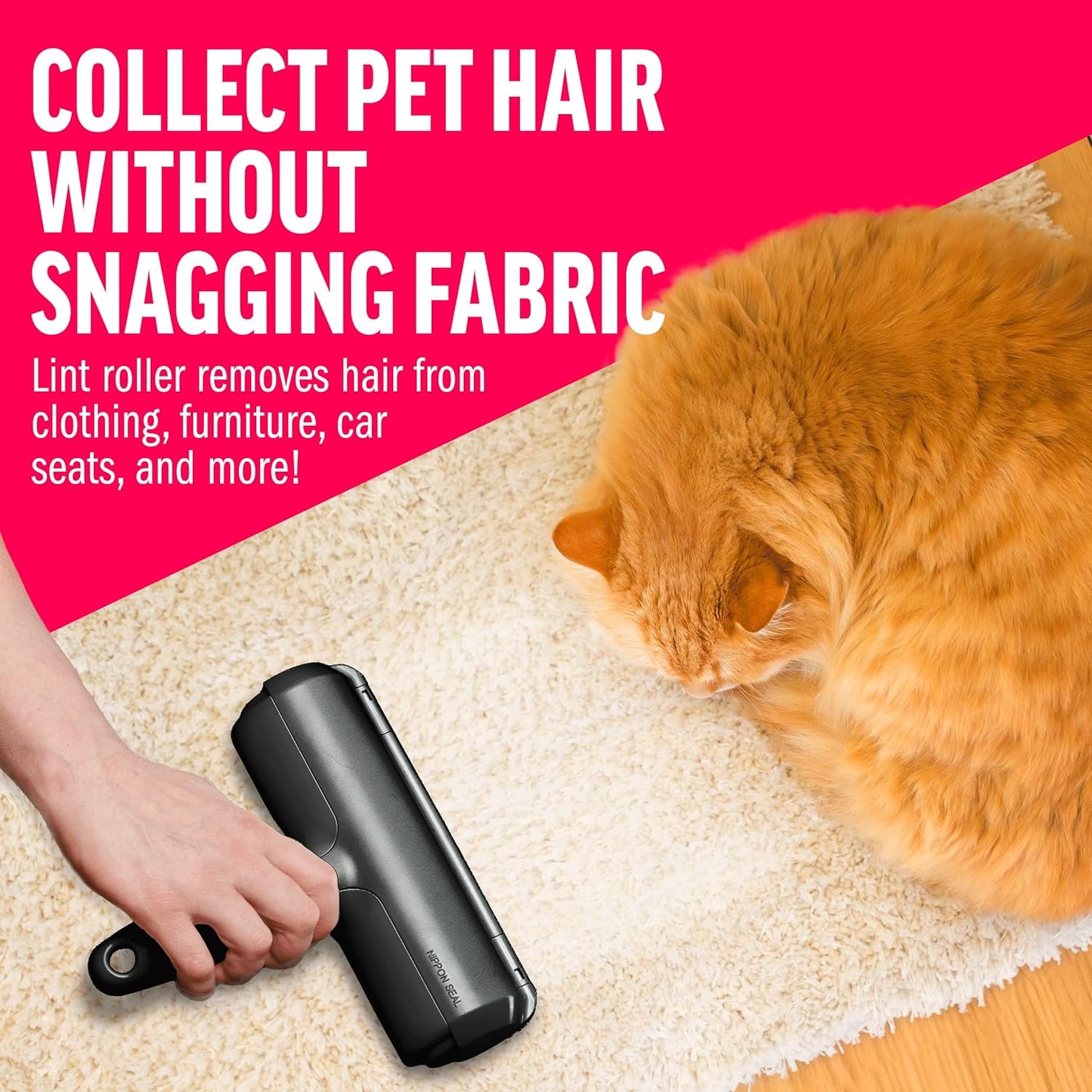 Pet Hair Remover and Reusable Lint Roller - Cat and Dog Hair Remover for Furniture, Couch, Carpet, Clothing and Bedding - Portable, Multi-Surface Fur Removal Tool (Black)