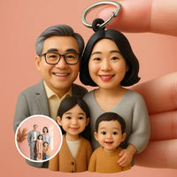 Custom 3D Family Figurine Keychain – Personalized Parents & Children Miniature Gift