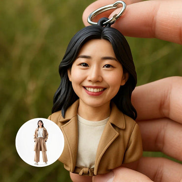 Custom Full Body 3D Portrait Keychain From Photo – Personalized Miniature Keyring Gift For Him Her Couple