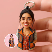 Custom Mini Me Keychain from Photo – 3D Printed Portrait Gift for Women | Handmade Figurine