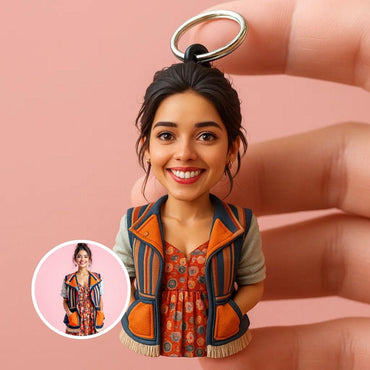 Custom Mini Me Keychain from Photo – 3D Printed Portrait Gift for Women | Handmade Figurine