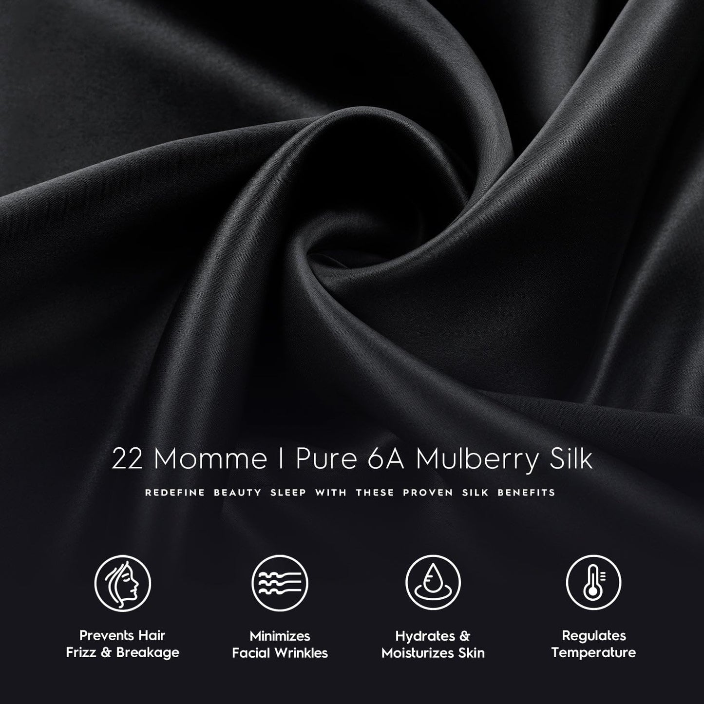 Pillow Cases - 22Mm 100% Pure Mulberry 6A Silk Pillowcase for Hair & Skin with Zipper Closure, Cooling, Natural, Organic, Double Sided Silk Pillow Case (Midnight Black, Queen 20X30 1Pc)
