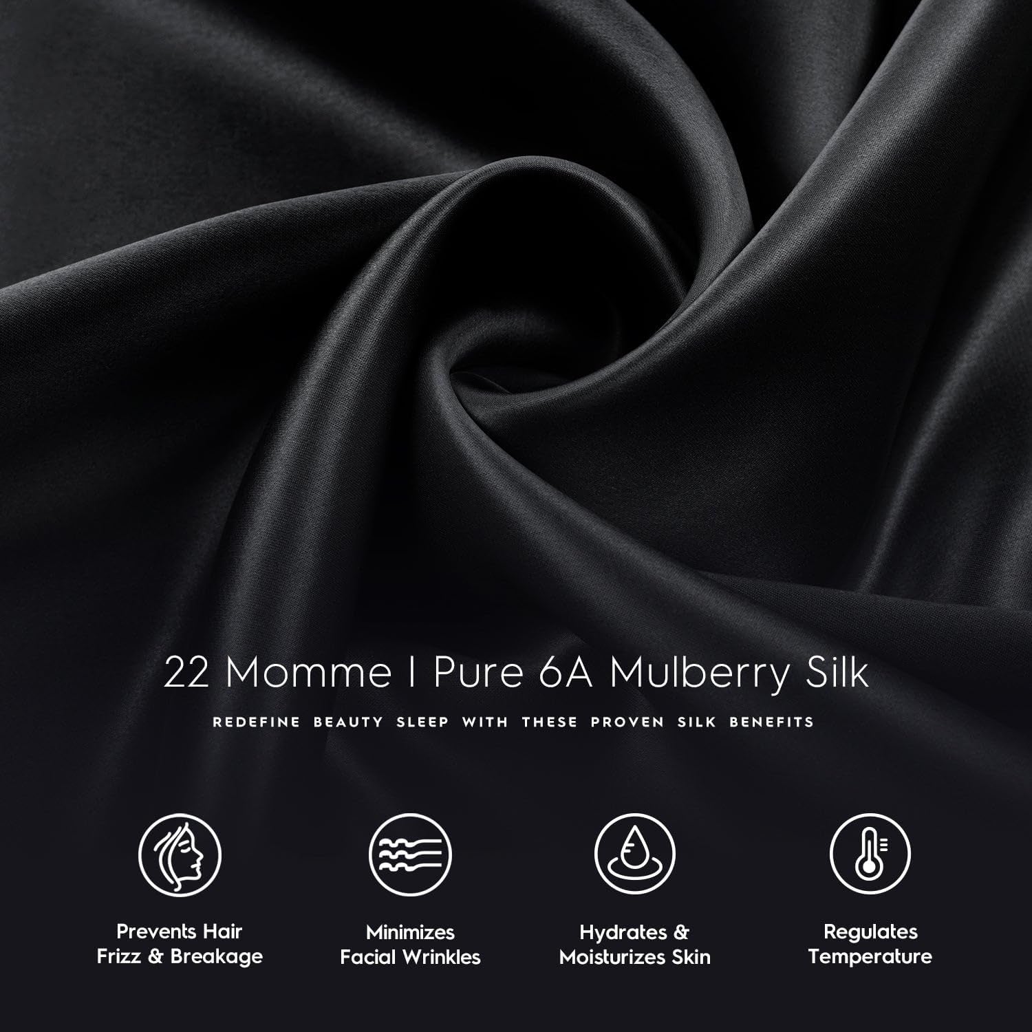 Pillow Cases - 22Mm 100% Pure Mulberry 6A Silk Pillowcase for Hair & Skin with Zipper Closure, Cooling, Natural, Organic, Double Sided Silk Pillow Case (Midnight Black, Queen 20X30 1Pc)