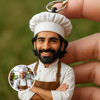 Custom 3D Portrait Keychain from Photo – Personalized Mini Bust Gift for Birthday, Firefighter, Chef, Kids, Husband
