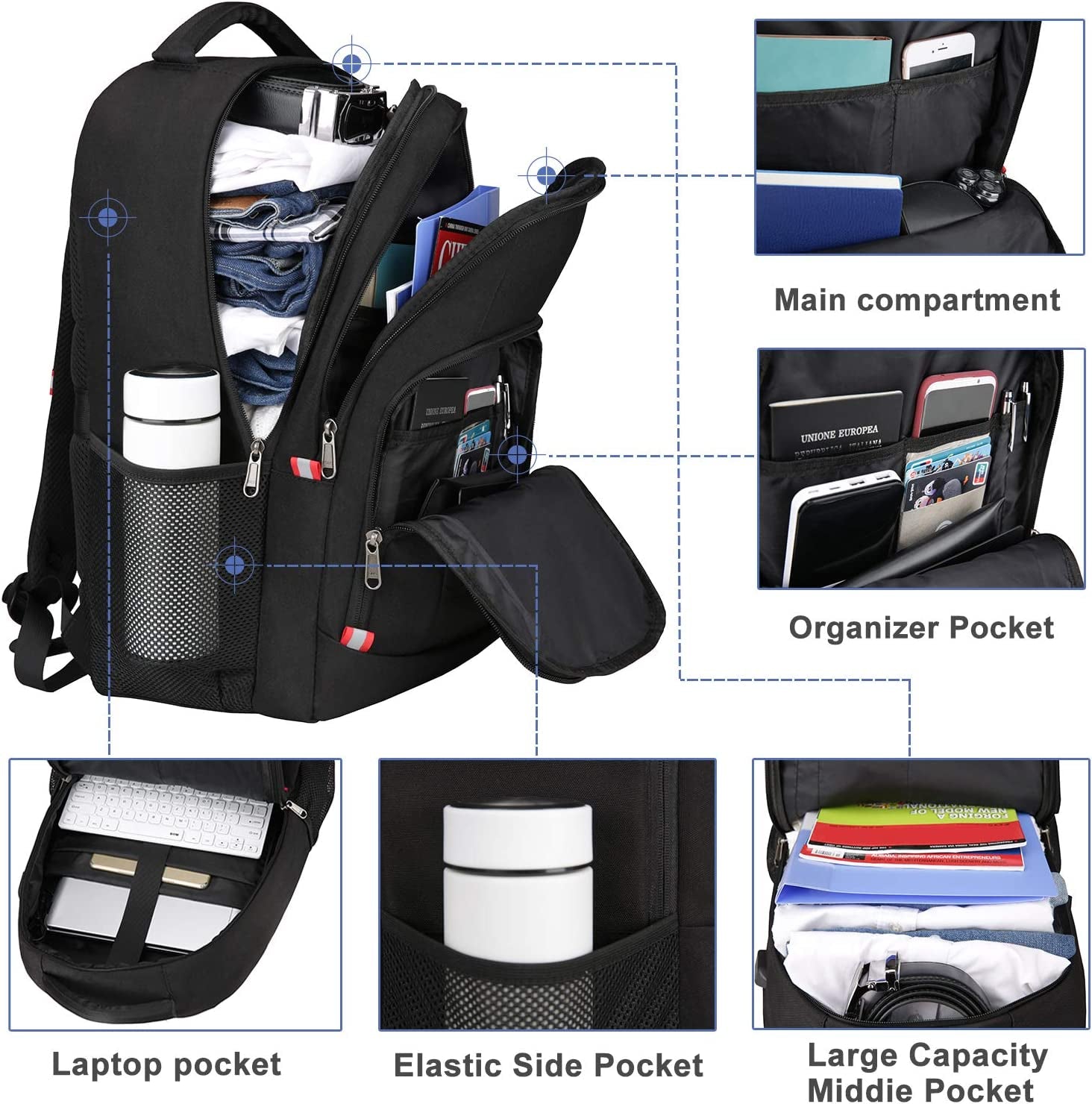 Laptop Backpack for Men, Large Anti-Theft Business Travel Backpack with USB Charging Port, Water Resistant College School Computer Bag for Men/Women for 17 Inch Laptop and Notebook
