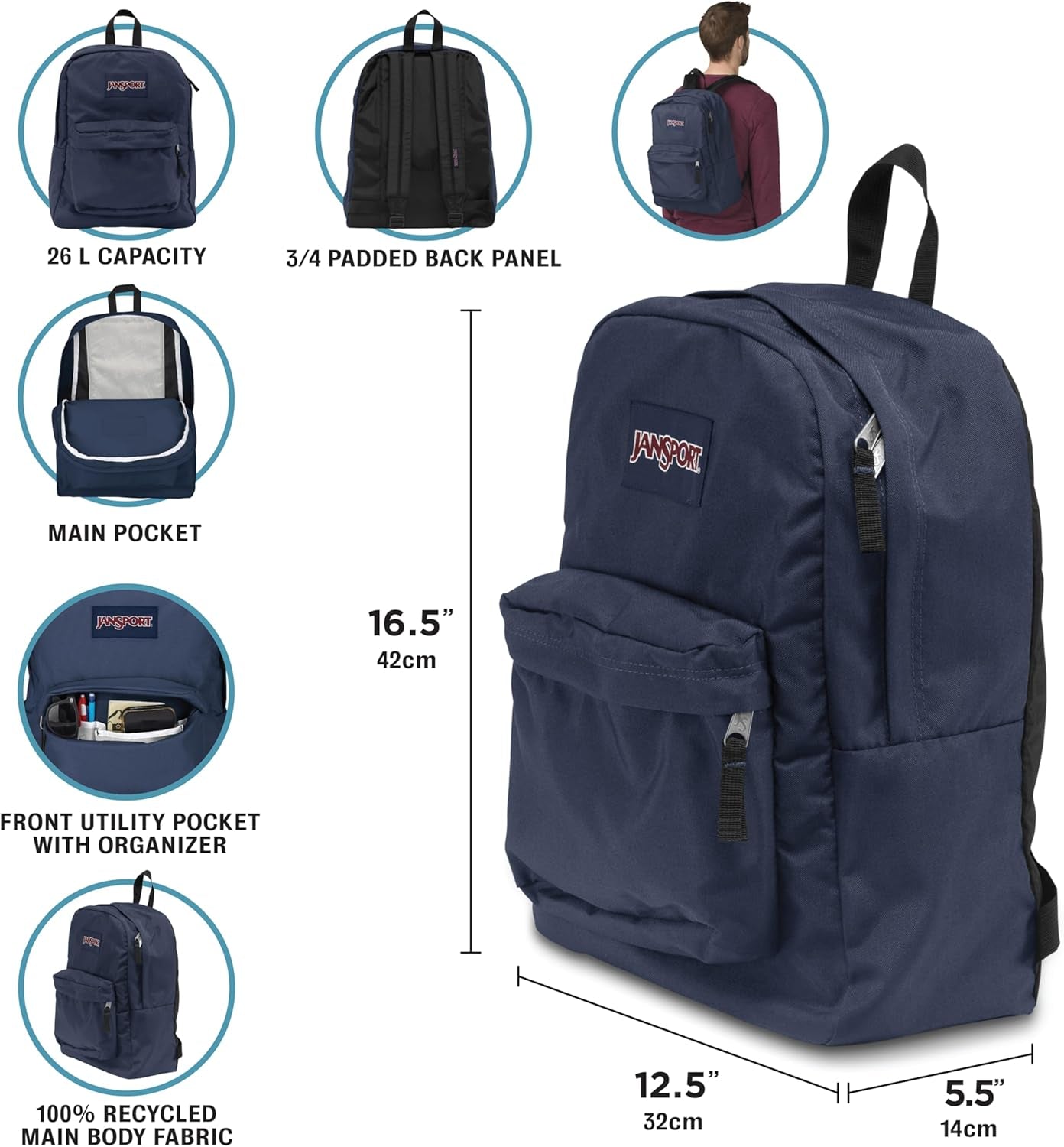 Superbreak One Backpacks - Durable, Lightweight Bookbag with 1 Main Compartment, Front Utility Pocket with Built-In Organizer - Premium Backpack, Black