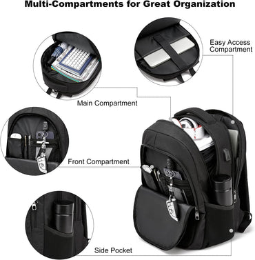 Black Backpack, School Backpacks for Teen Boys & Girls, Student Bookbag Fits 17.3 Inch Laptop with USB Charging Port, Water Resistant Travel Backpack, Sturdy anti Theft Computer Bag Gifts Men Women