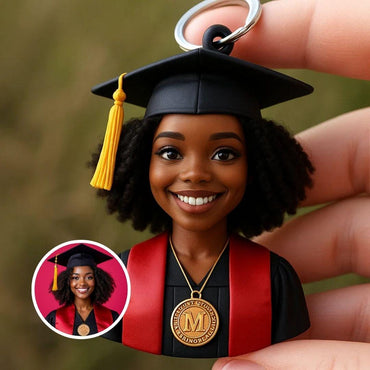 Custom Graduation Keychain from Photo - 3D Personalized Female Graduate Bust Gift - Unique Commencement Keepsake