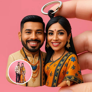 Custom 3D Couple Figurine Keychain – Cultural, Wedding & Travel Personalized Gift