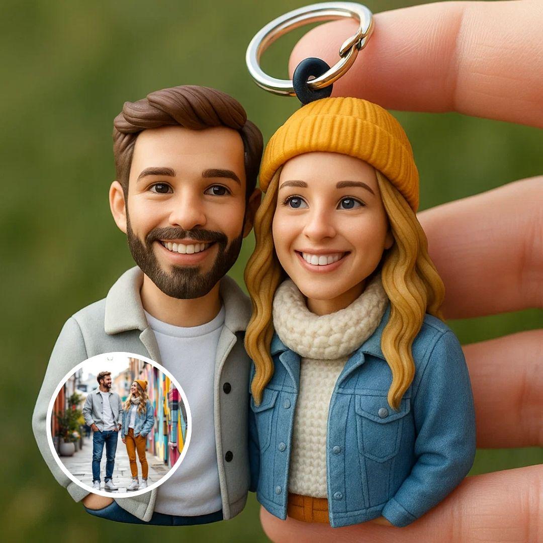 Custom Couple 3D Keychain – Personalized Wedding or Anniversary Figurine Gift