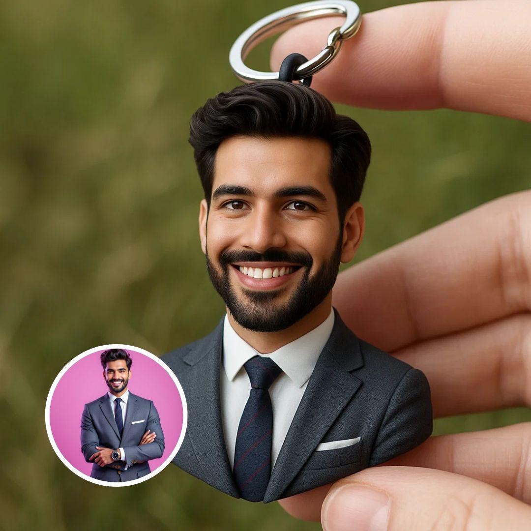 Custom 3D Portrait Keychain Gift – Personalized Figurine from Photo – Handmade Unique Mini Doll