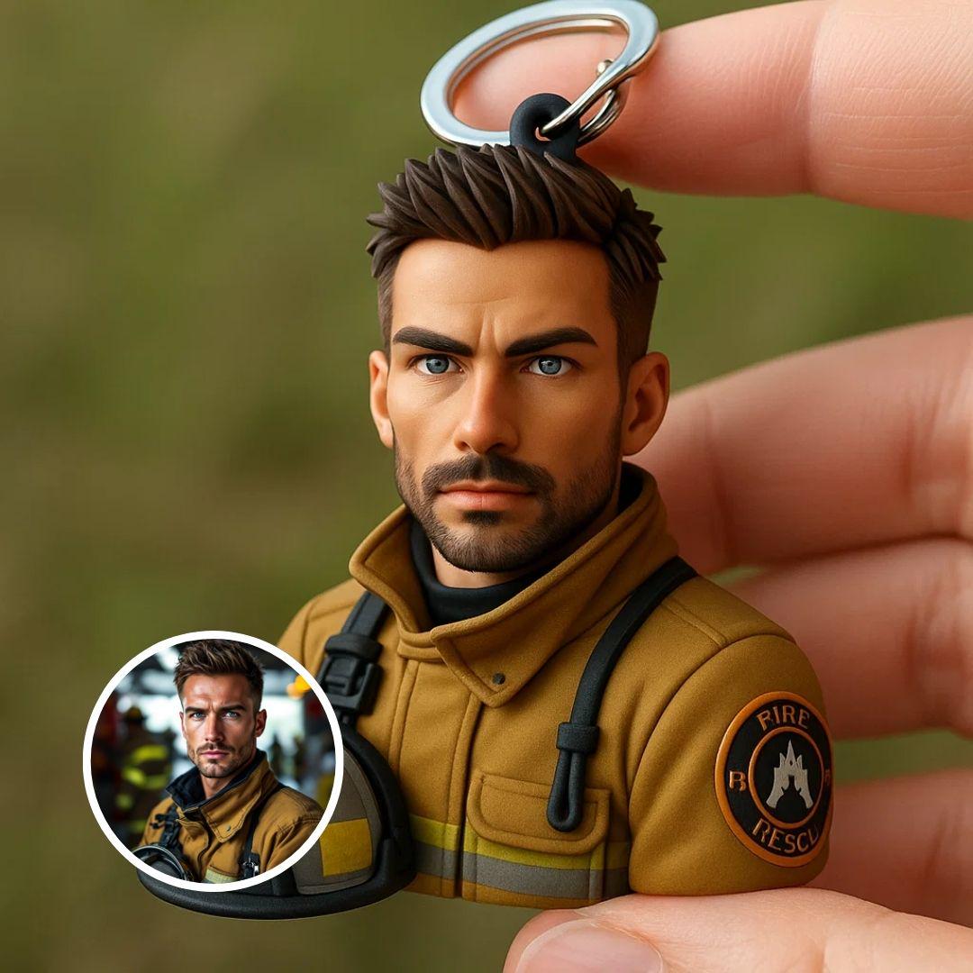 Custom 3D Portrait Keychain from Photo – Personalized Mini Bust Gift for Birthday, Firefighter, Chef, Kids, Husband