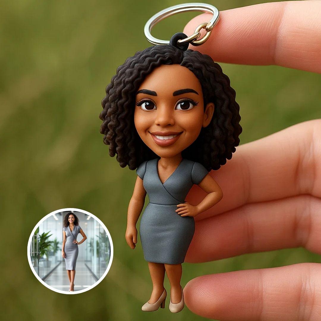 Custom 3D Business Portrait Keychain – Personalized Executive Mini Figurine Gift