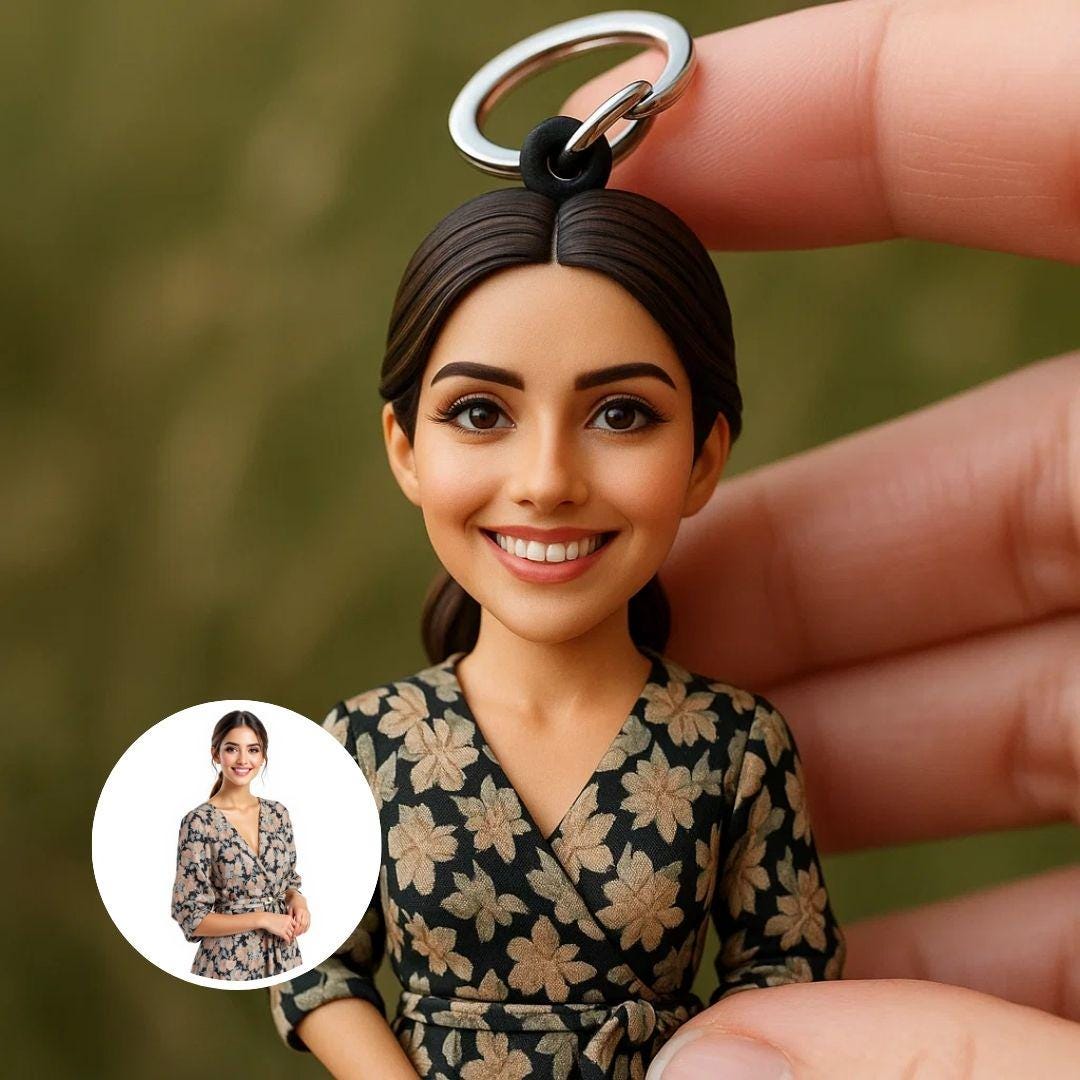 Custom 3D Portrait Keychain from Photo - Personalized Mini Figurine Gift for Her or Him, Handmade Bust Key Chain