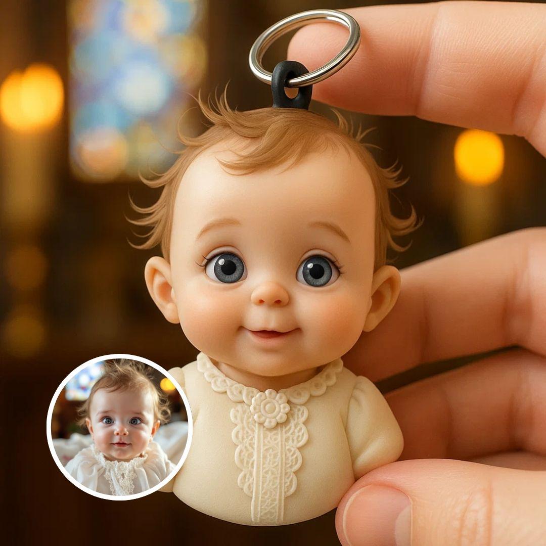 Custom Baby Baptism 3D Keychain Bust - Personalized Infant Figurine from Photo - Christening Gift