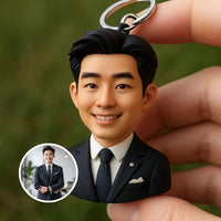 Custom 3D Business Portrait Keychain – Personalized Executive Mini Figurine Gift