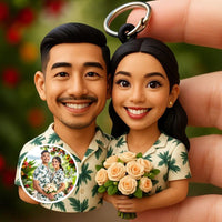 Custom 3D Couple Keychain – Personalized Wedding, Hijab, and Floral Figurine Gift