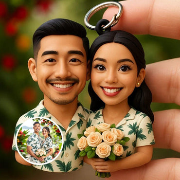 Custom 3D Couple Keychain – Personalized Wedding, Hijab, and Floral Figurine Gift