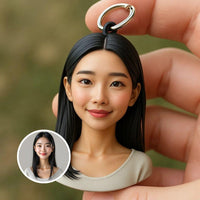 Custom 3D Portrait Keychain from Photo – Personalized Mini Figurine Gift for Her & Him