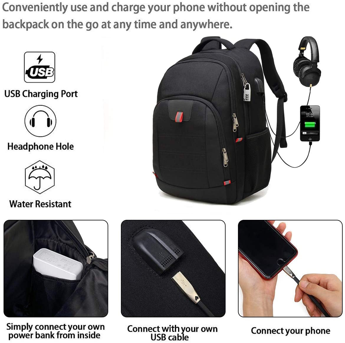 Laptop Backpack for Men, Large Anti-Theft Business Travel Backpack with USB Charging Port, Water Resistant College School Computer Bag for Men/Women for 17 Inch Laptop and Notebook