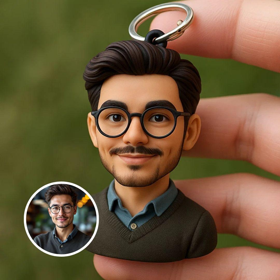 Custom 3D Portrait Keychain From Photo - Personalized Mini Bust Gift for Men & Women - Unique Handmade Figurine